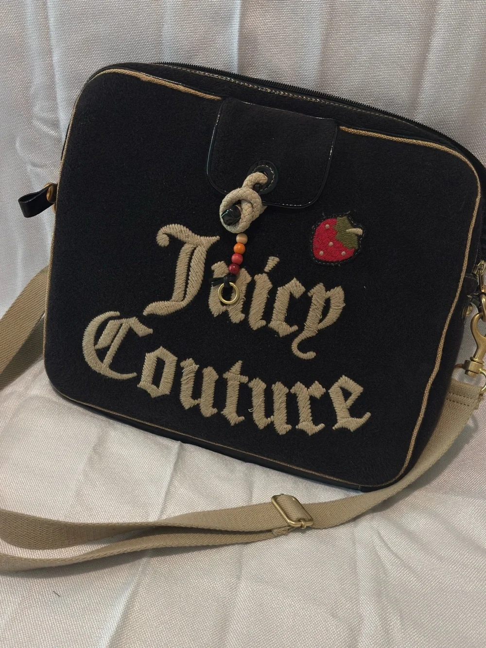 Vintage Juicy Couture Black Laptop Crossbody Bag with Tan Trim